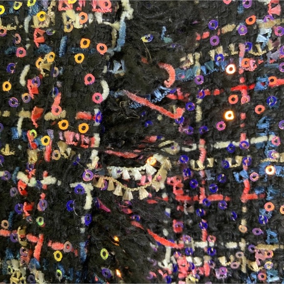 Eva Franco Plaid Tweed Frayed Edges Sequin Embellishment A-Line Skirt Size 8 - Picture 9 of 13